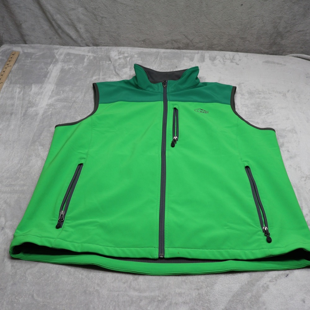 LL Bean Vest Men XXL Green Softshell Rain Wind Full Zip Fleece Lined Winter